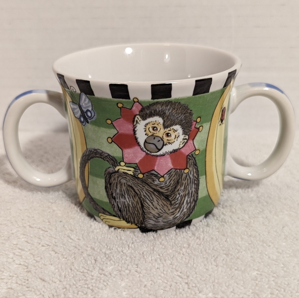 Peas and Thank You Monkey Mug by Kelly Barnes Rightsell 3” Tall x 3 1/4" Wide